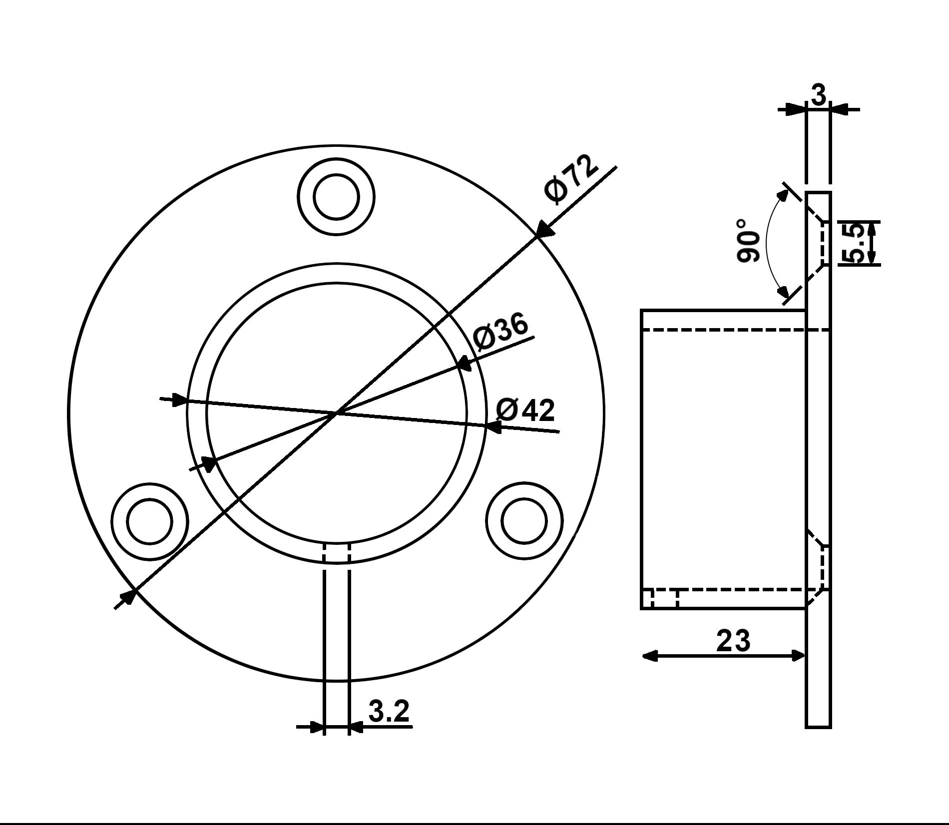 Flens-rozet zwart fijnstructuur Ø35 mm - Afbeelding 3